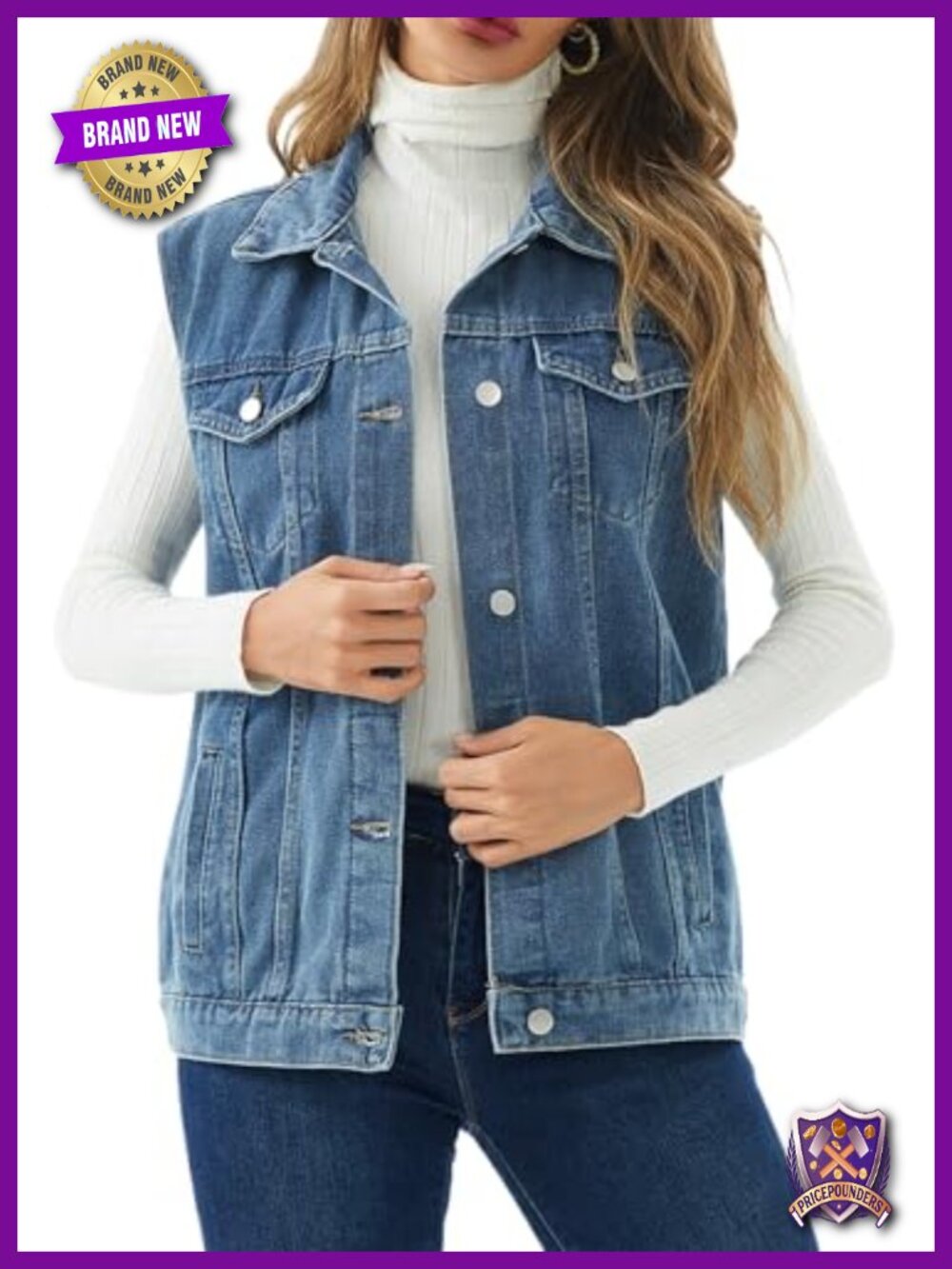 Sleeveless Button Down Denim Vest Oversized Jean Waistcoat Gilet